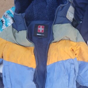 Swiss Tech Kids Puffer Jacket - Navy, Mustard, Light Blue